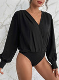 Perfee Surplice Ruched Long Sleeve Bodysuit