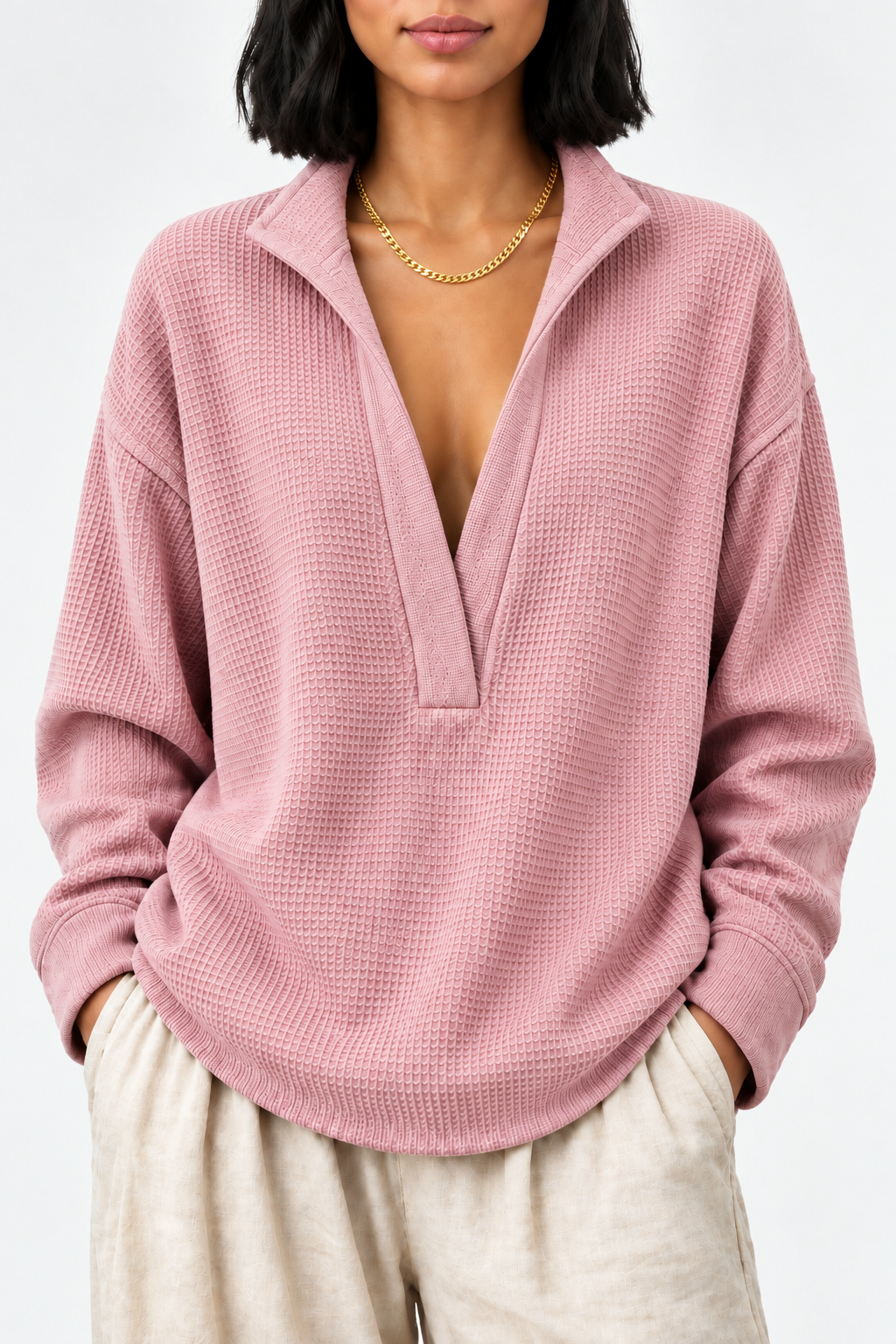 Dusty Pink - Shiny Gold Necklace