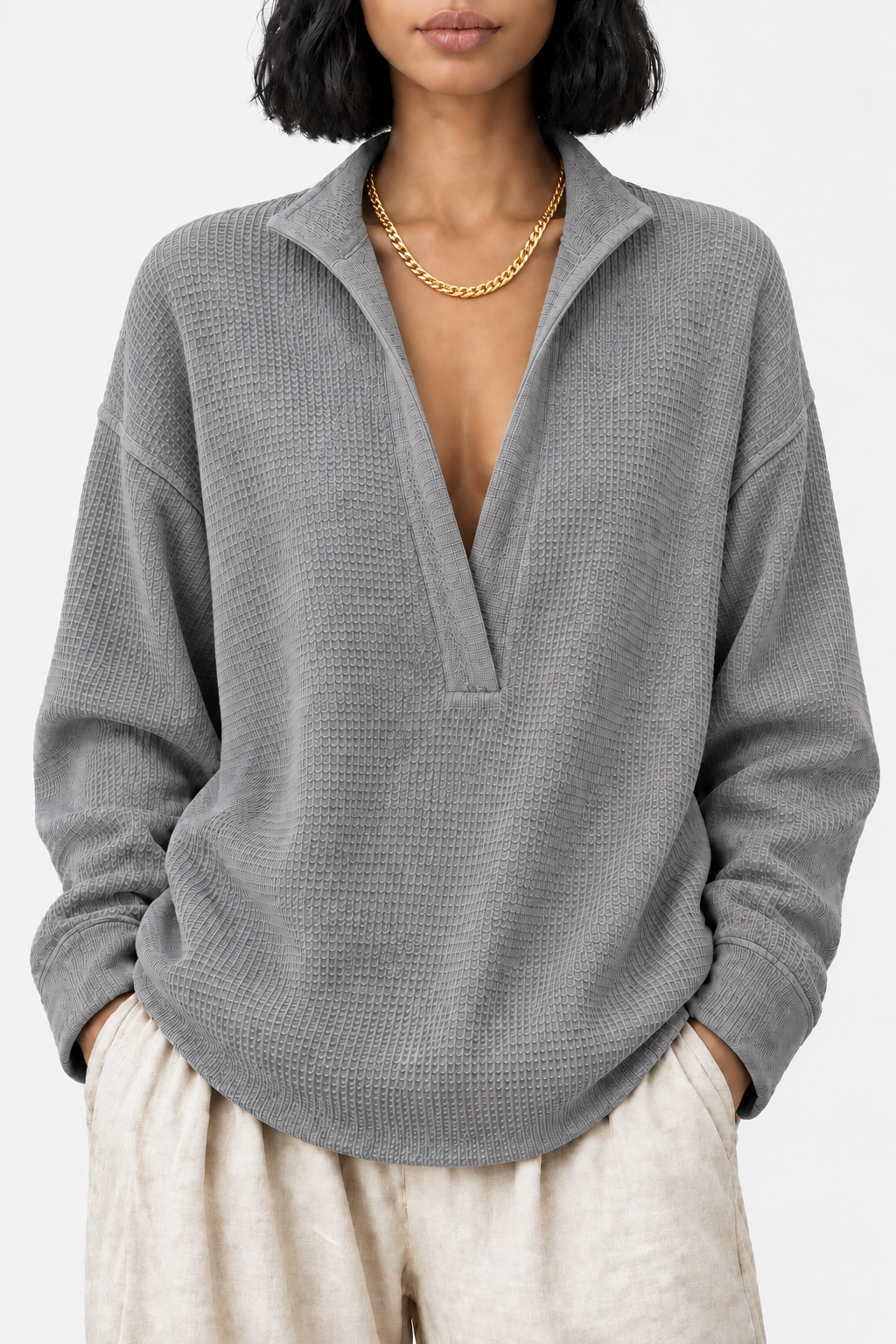 Gray - Shiny Gold Necklace