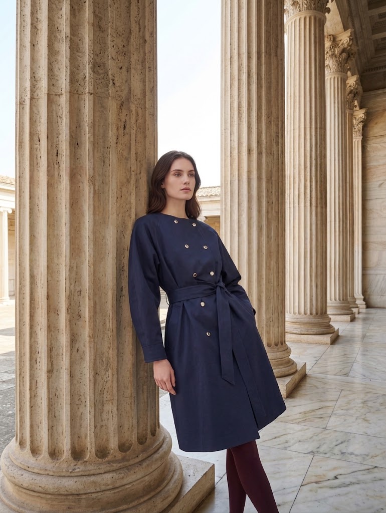 Double-Breasted Long Sleeve Trench Coat